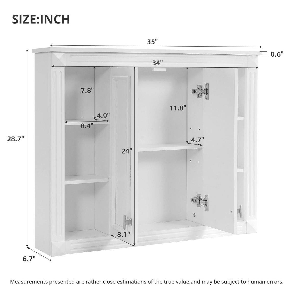 Wall-Mounted Medicine Cabinet with Adjustable Shelf - Soft-Closing Hinges - White