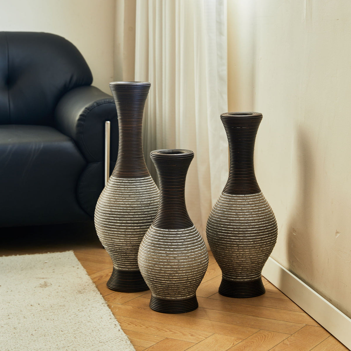 Tall Designer Floor Vase with Elegant 2 Tone - White or Dark Brown