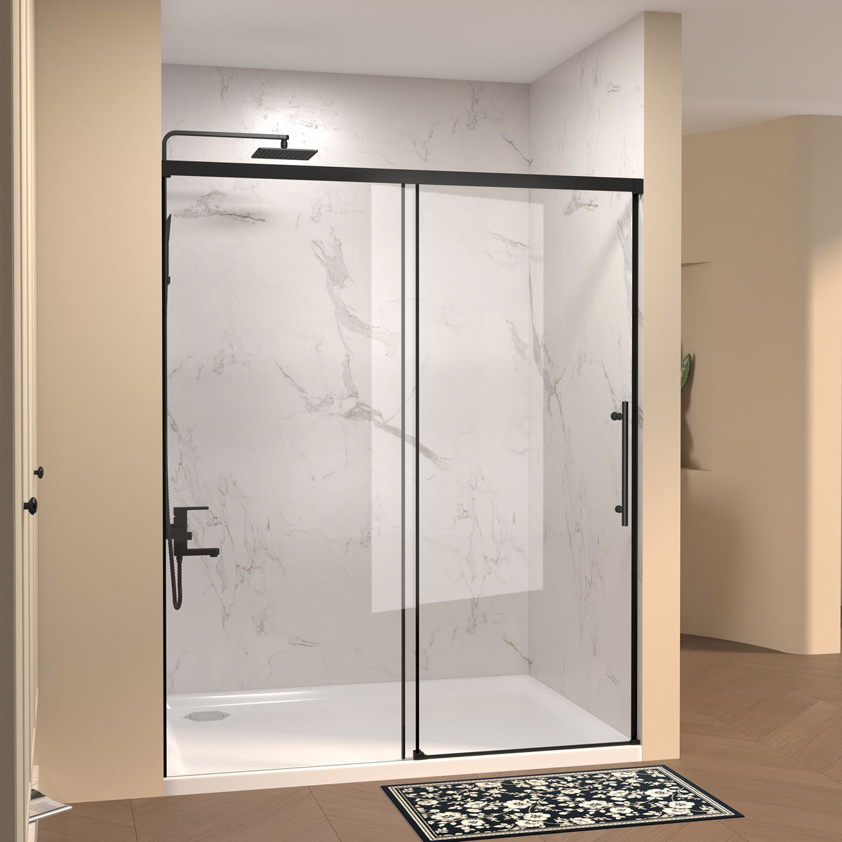 48" W × 72" H Single Sliding Shower Door with Tempered Glass - Clear