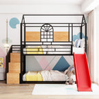 Metal Bunk Bed with Slide and Storage Stairs