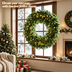 48-Inch Pre-Lit Crestwood Spruce Artificial Christmas Wreath with 8 Lighting Modes - Green