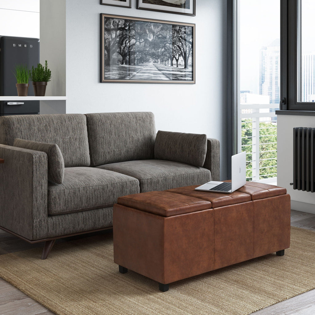Avalon Upholstered Storage Ottoman with Flip-Over Serving Trays - Multiple Colors