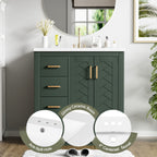 Ceramic Sink Vanity Combo with 3 Drawers and Soft Closing Doors - 30"