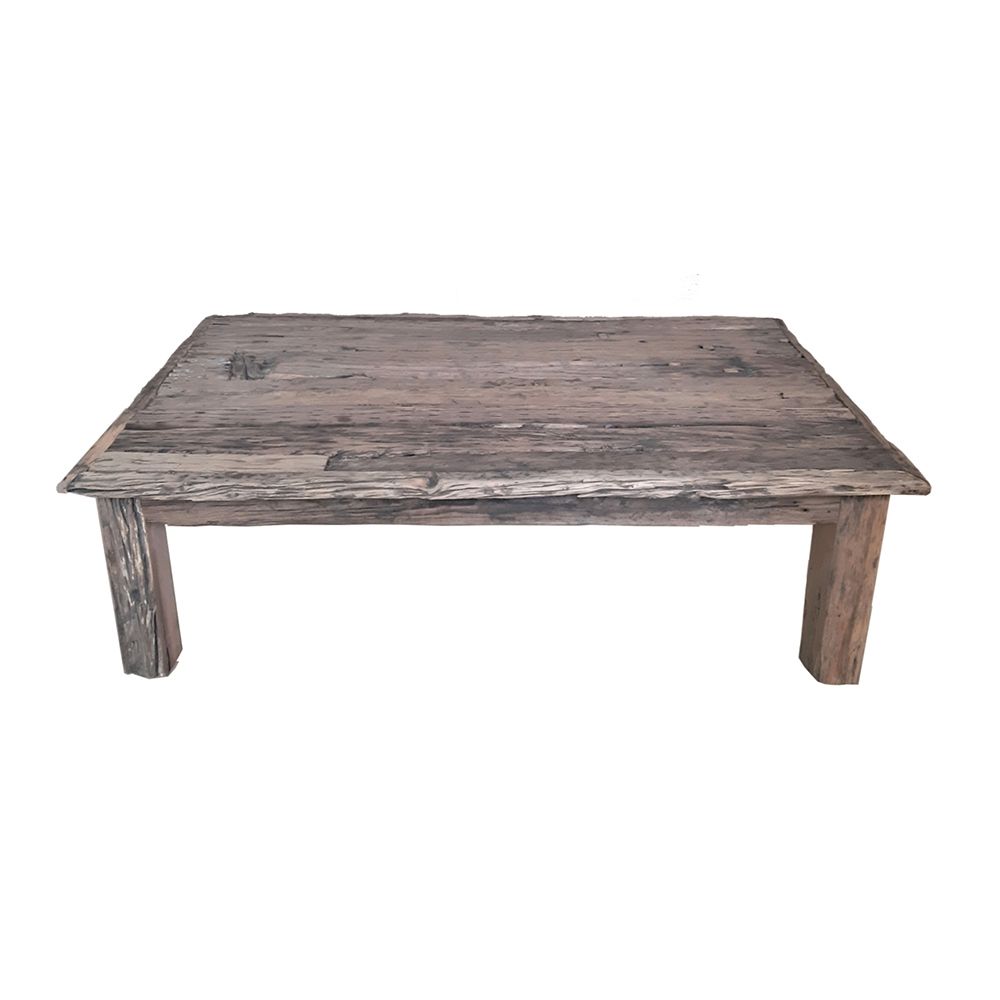 Rustic Wood Coffee Table with Block Legs - Natural Finish