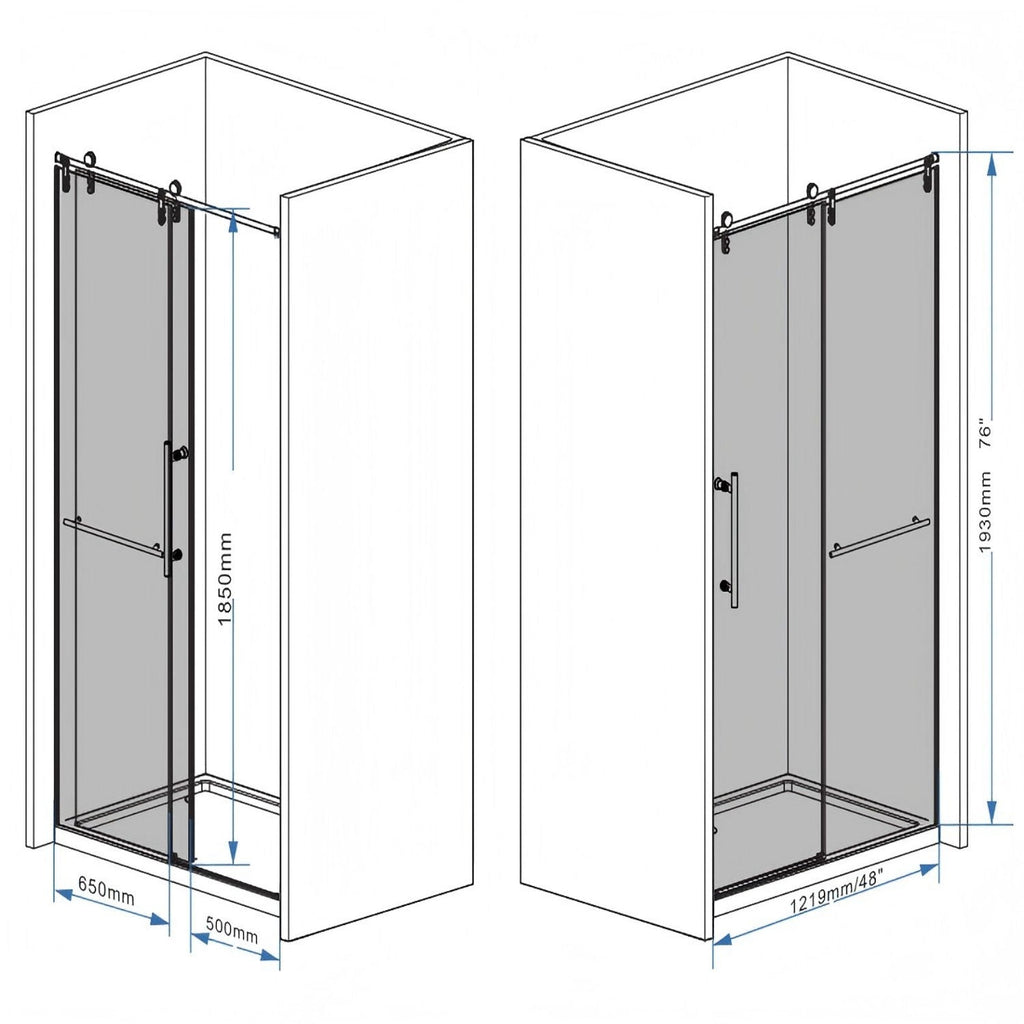 Frameless Sliding Bathtub Door with Tempered Glass - Black or Gray