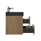 Natural Oak Bathroom Vanity with Floating Quartz Sink - Light Brown