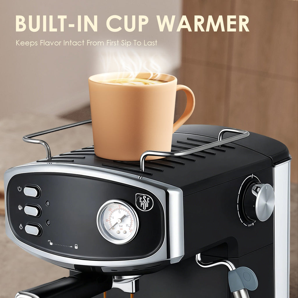 20 Bar Espresso Machine with Semi-Automatic Control - Black or Blue