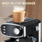 20 Bar Espresso Machine with Semi-Automatic Control - Black or Blue