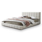 Elegant Design Upholstered Bed with Wooden Slat Support - Beige