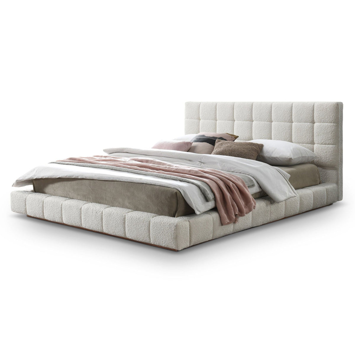 Elegant Design Upholstered Bed with Wooden Slat Support - Beige