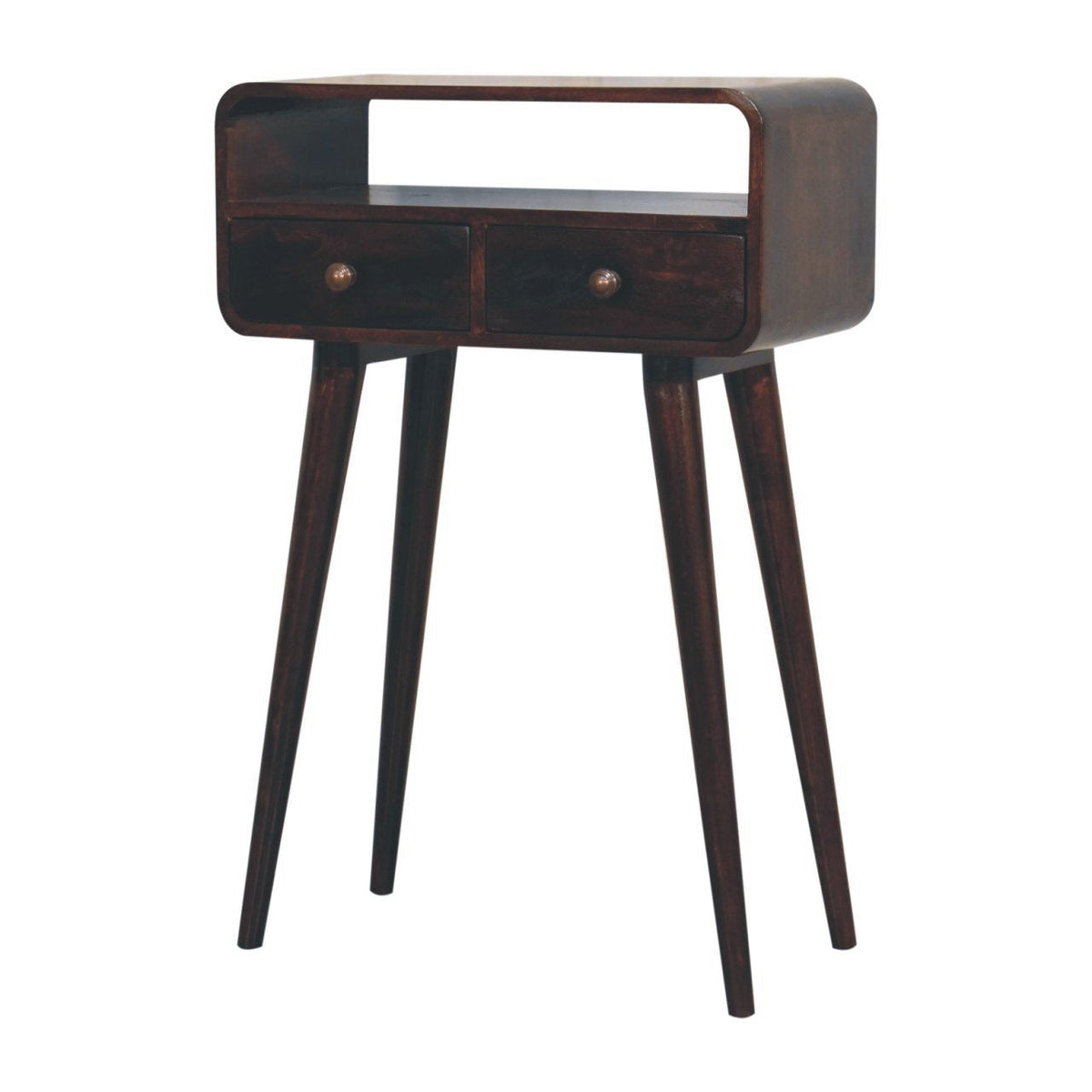 Solid Wood Mini California Console Table with Storage Drawers - Walnut