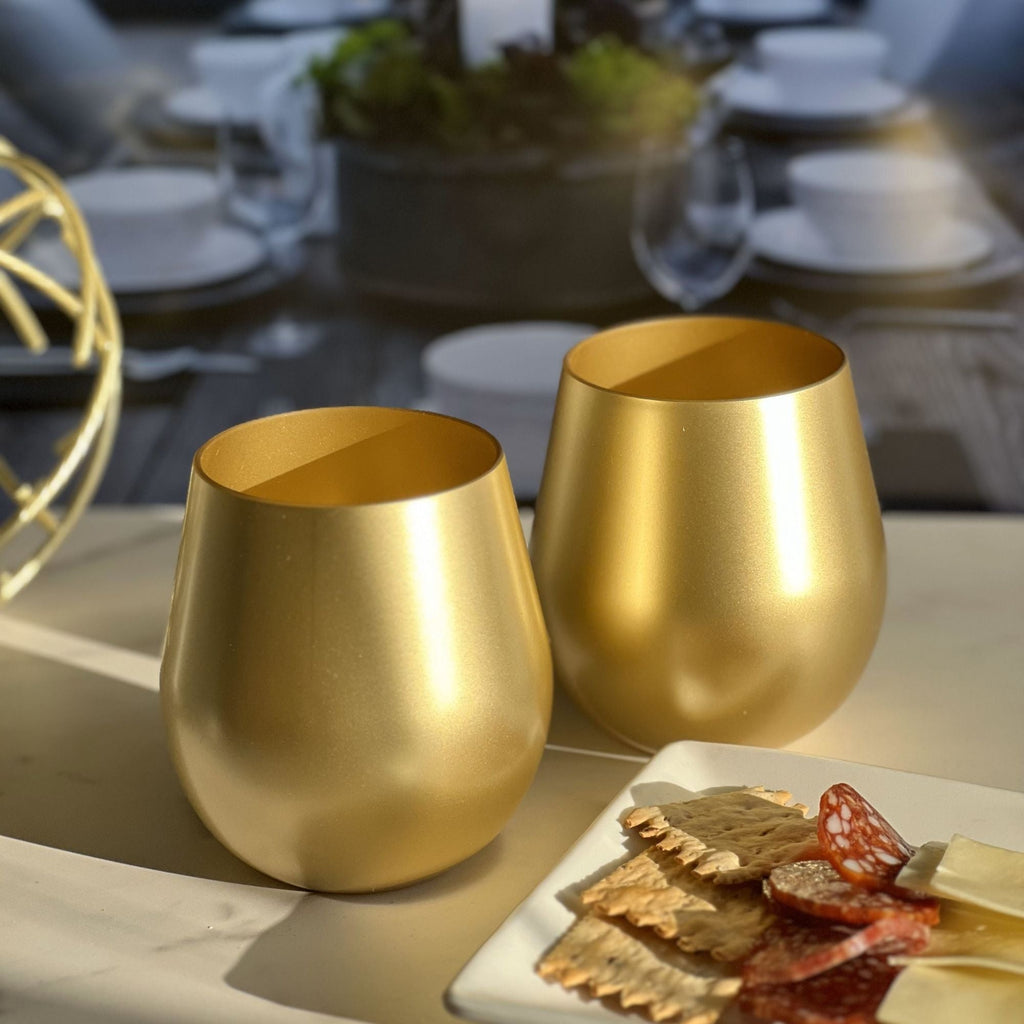 Plastic Wine Glasses Set of 4 with Unbreakable Shatterproof Design - Gold or Pearl Silver
