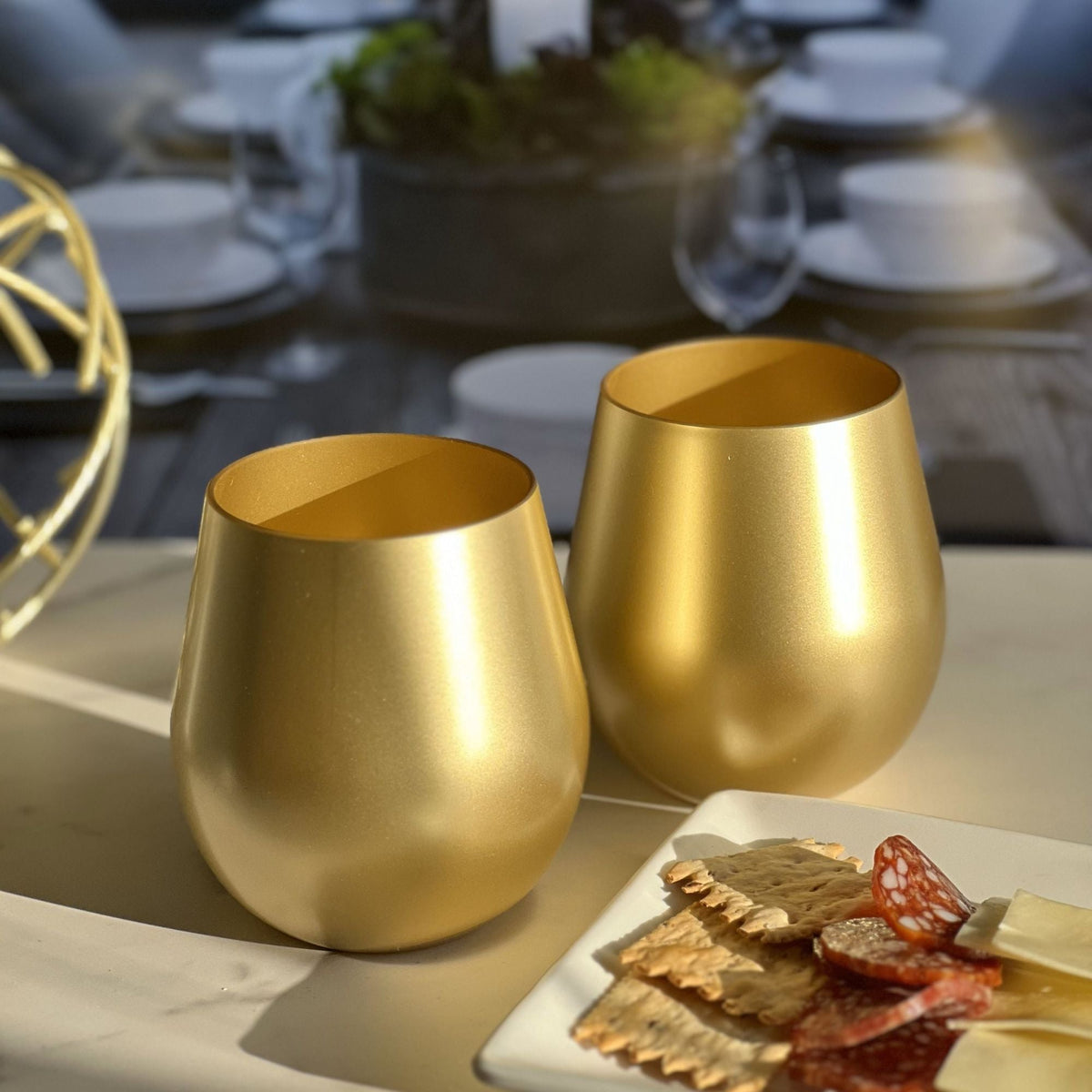 Plastic Wine Glasses Set of 4 with Unbreakable Shatterproof Design - Gold or Pearl Silver
