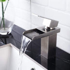 Single Handle Bathroom Faucet with Waterfall Design - Brushed Nickel