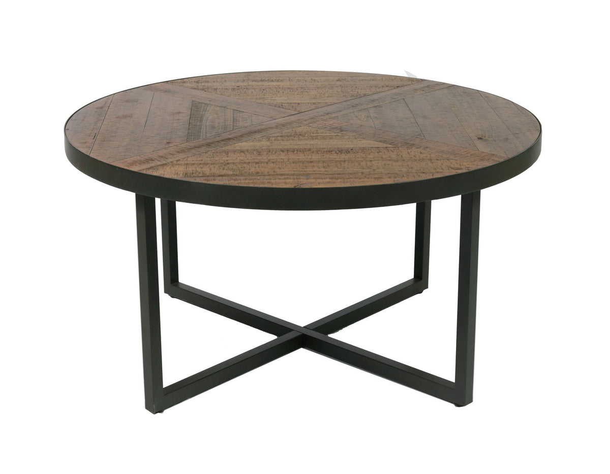 Round Solid Wood Coffee Table with Easy Assembly - Light Brown