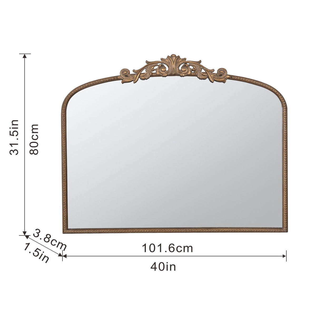 Baroque Inspired Arch Wall Mirror with Ornate Design - Gold or Black
