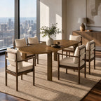 7-Piece Dining Table Set, 71" Oval Rubber Wood Dining Table