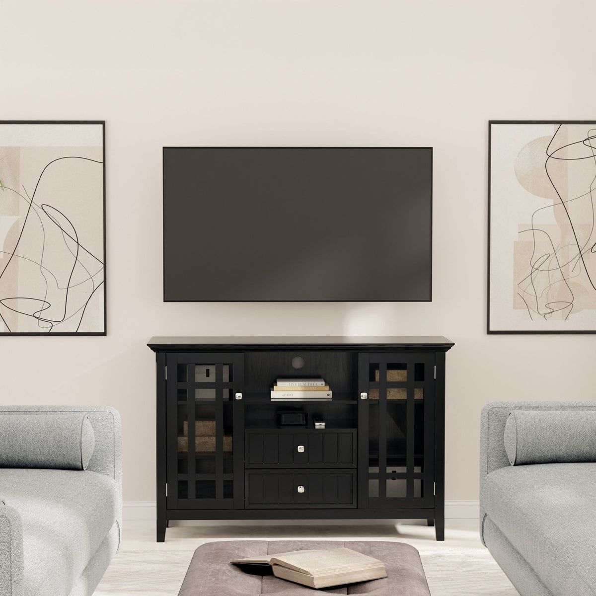Handcrafted Tall TV Media Stand with Adjustable Storage - Dark Brown, Black, or White