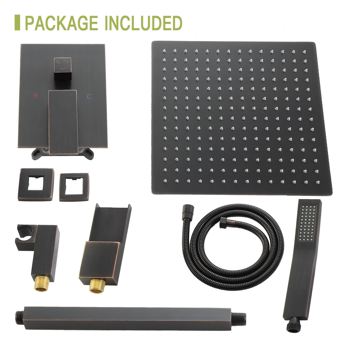 Modern Shower System with Waterfall Tub Spout - Black or Gray