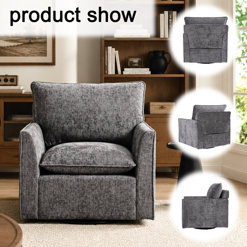 360° Swivel Accent Chair with Chenille Upholstery - Gray
