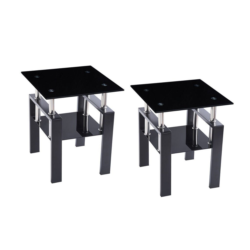 Tempered Glass Coffee Table with Storage - Black or White
