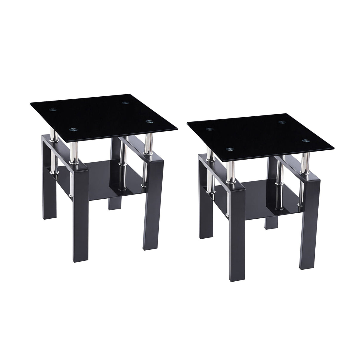 Tempered Glass Coffee Table with Storage - Black or White