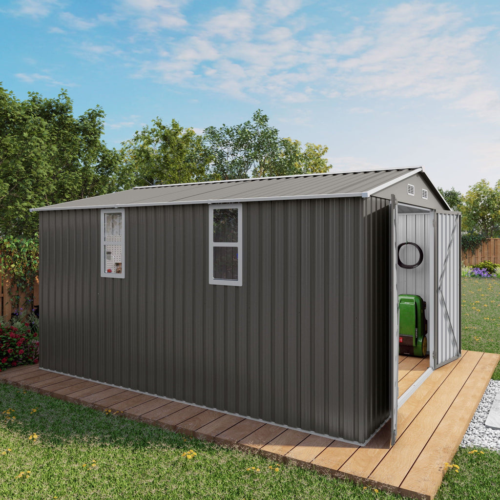 Outdoor Storage Shed with Lockable Doors - Dark Gray