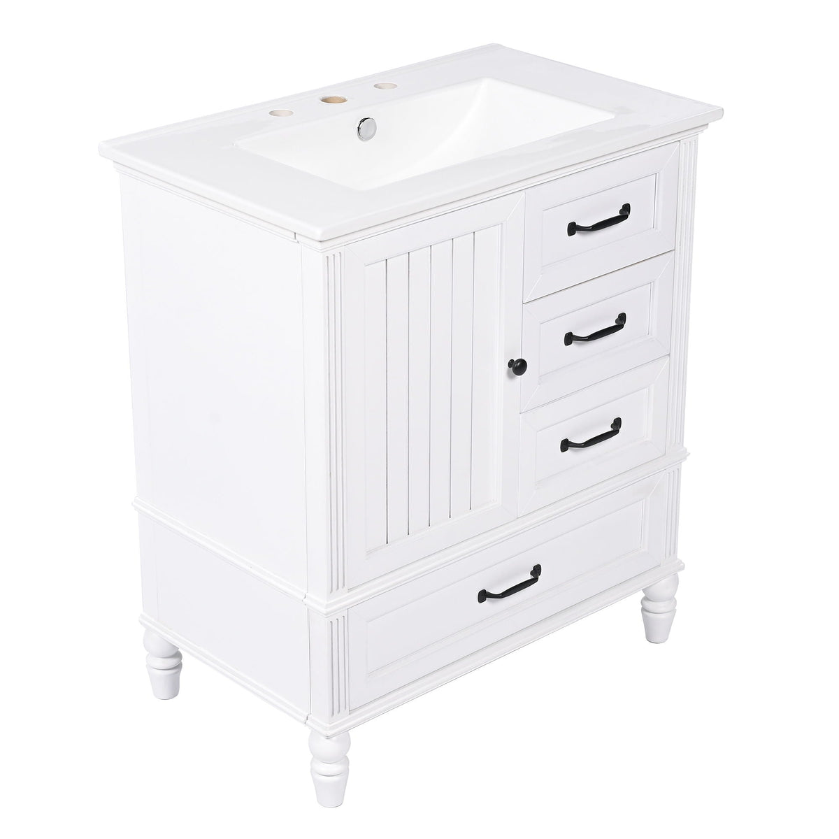 30" Bathroom Vanity with Sink and Soft-Close Drawers - White or Black