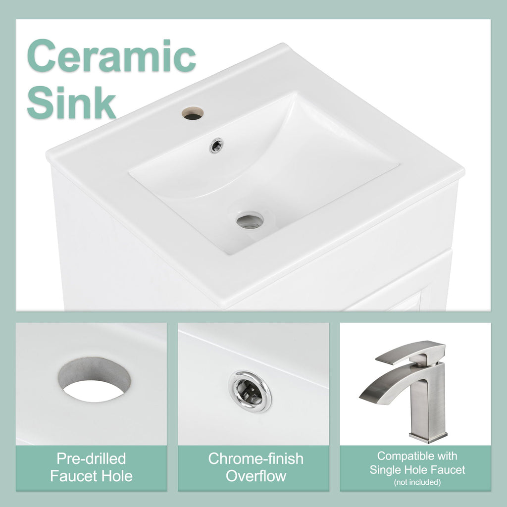 Bathroom Vanity with Sink and Adjustable Shelf - Multiple Colors