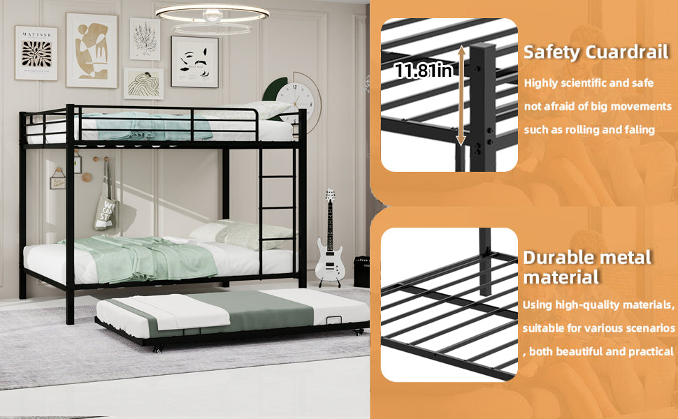 Iron Full-Size Bunk Bed with Safety Rails - Modern Minimalist Design