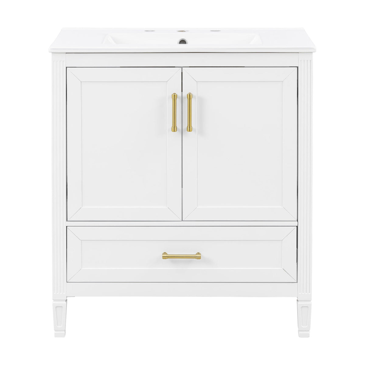 Elegant Fluted Bathroom Vanity with Sink and Soft Close Doors - Light Brown, Black, White