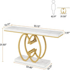 White and Gold Console Table with Geometric Base - Faux Marble