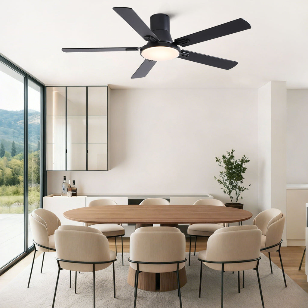 Flush Mount Ceiling Fan with LED Light and Remote Control - Black, White, Pearl Silver