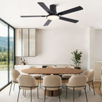 Flush Mount Ceiling Fan with LED Light and Remote Control - Black, White, Pearl Silver