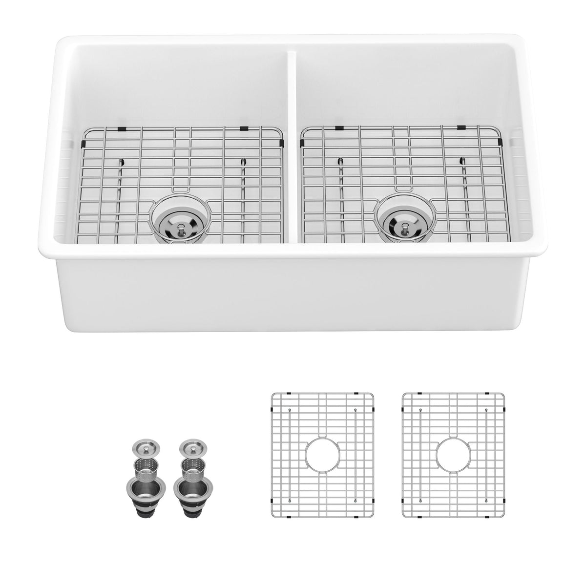 32" Dual Mount Ceramic Kitchen Sink with Double Bowl - White