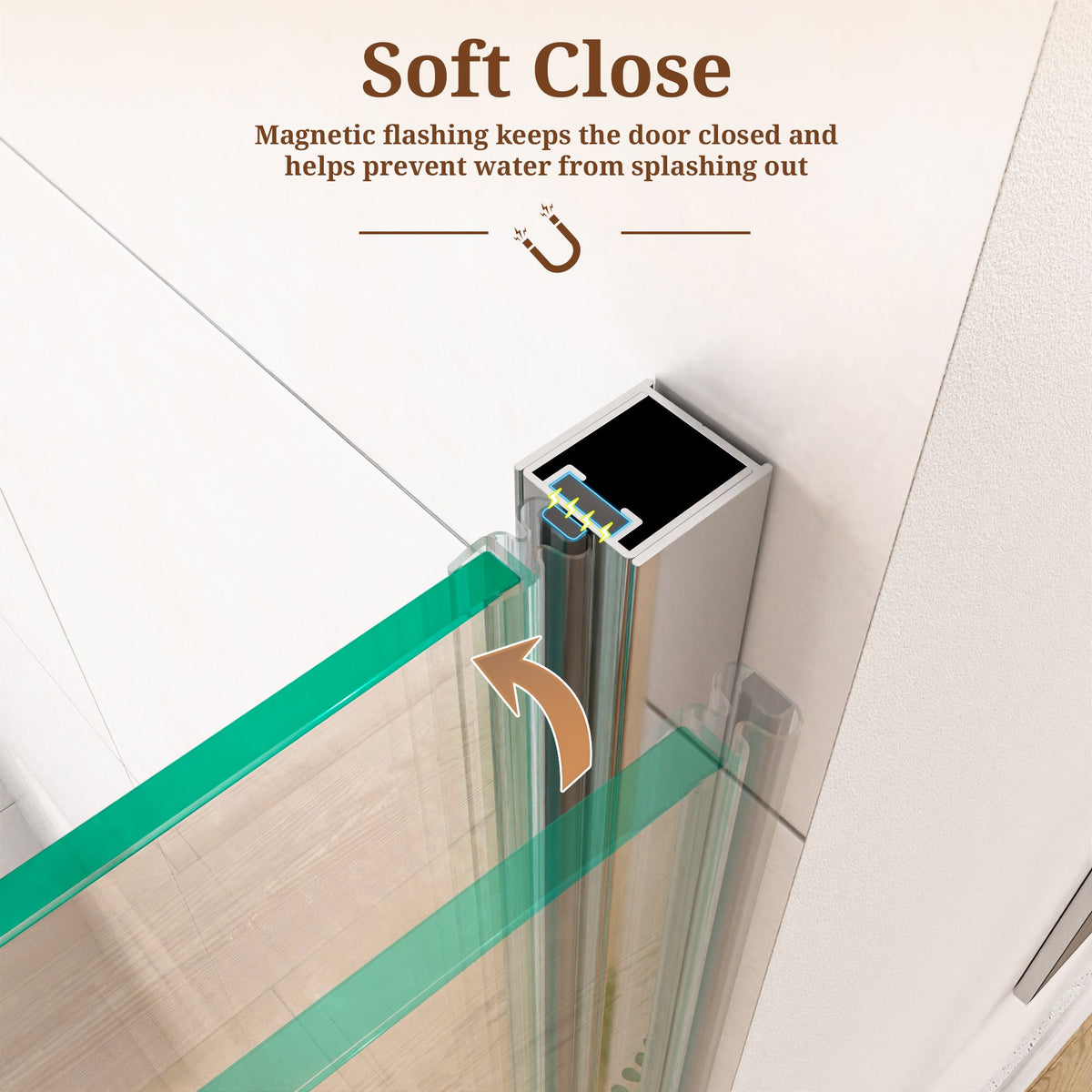 Semi-Frameless Pivot Shower Door with Magnetic Soft-Close - Chrome
