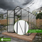 Windproof Greenhouse with Raised Base - Polycarbonate Panels - Black