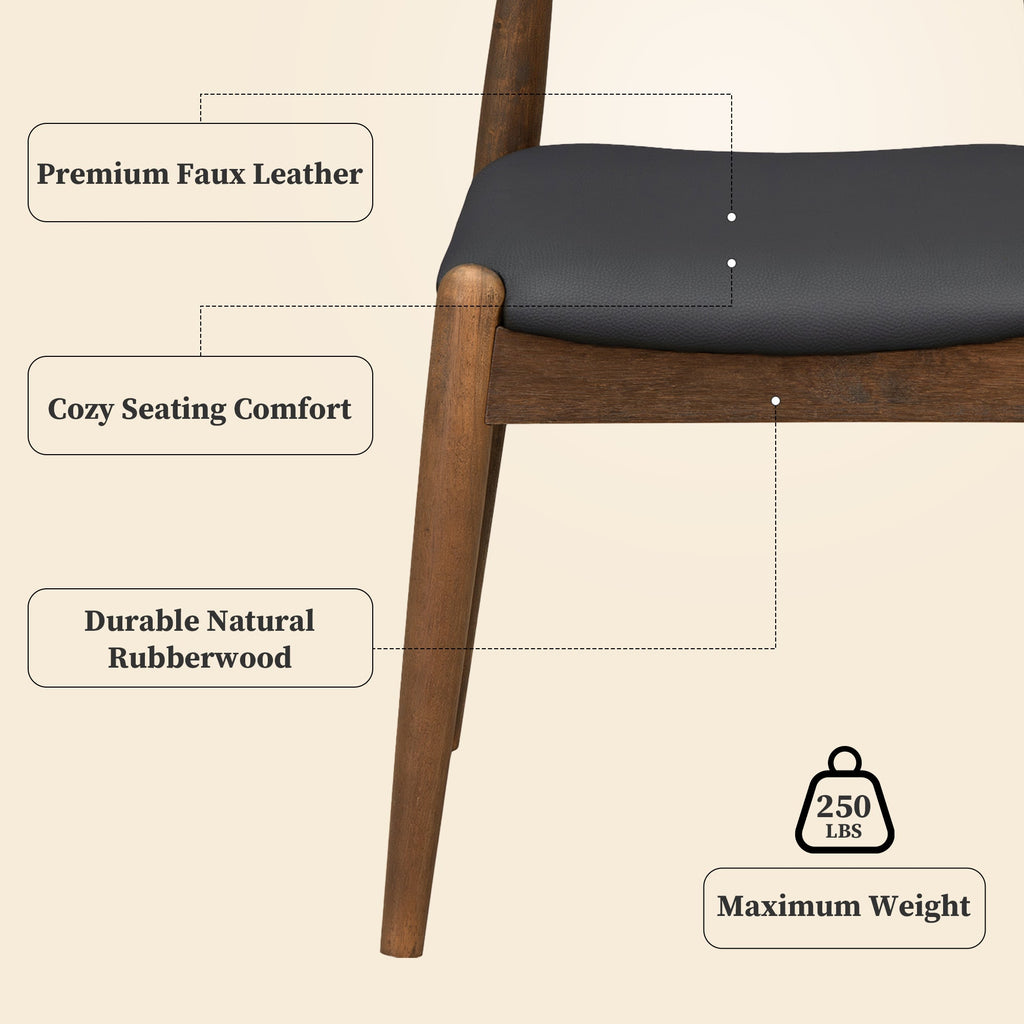 Set of 2 Rubberwood Dining Chairs with Faux Leather Upholstery - Multiple Colors