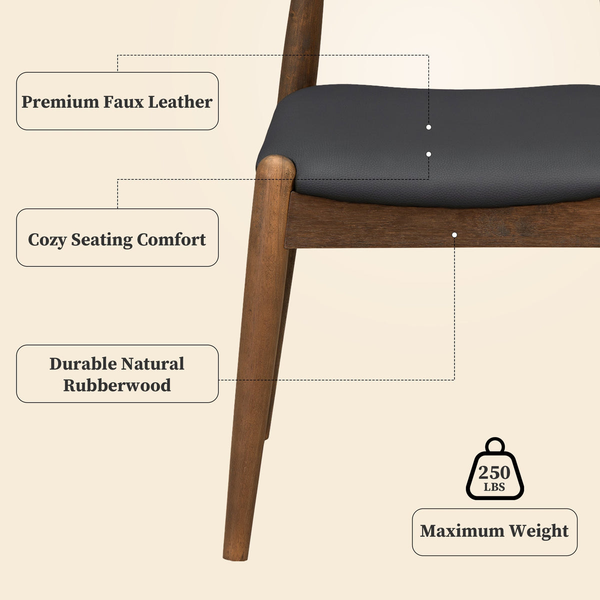 Set of 2 Rubberwood Dining Chairs with Faux Leather Upholstery - Multiple Colors