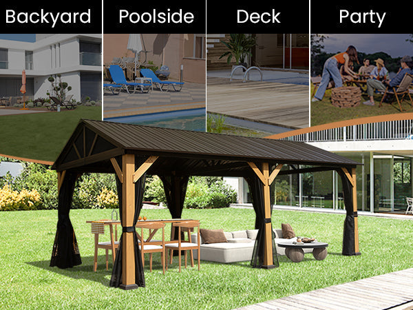 Cedar Wood Gazebo with Spacious Interior - Natural Cedar Finish