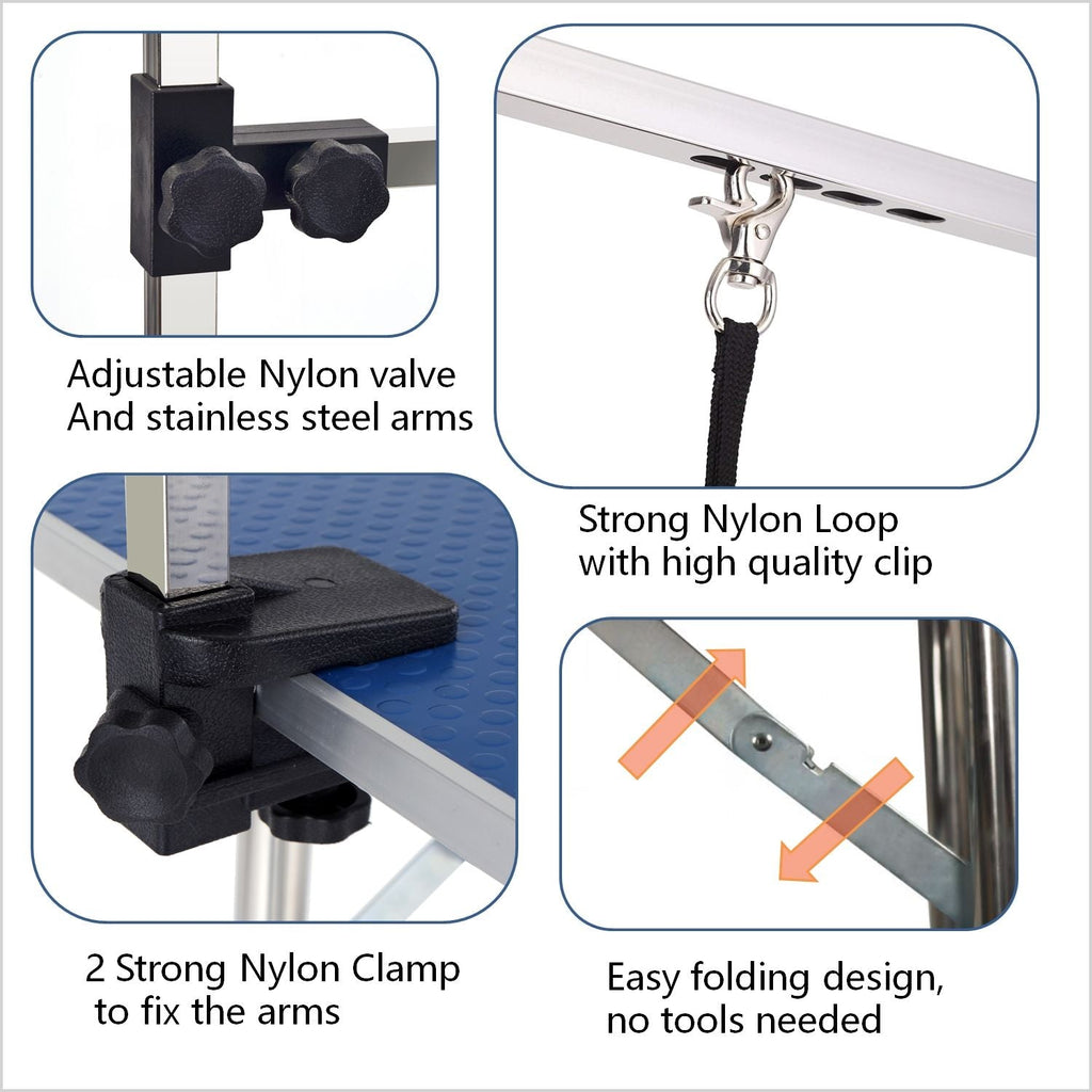 Large Heavy Duty Pet Grooming Table with Adjustable Arm - Black or Blue