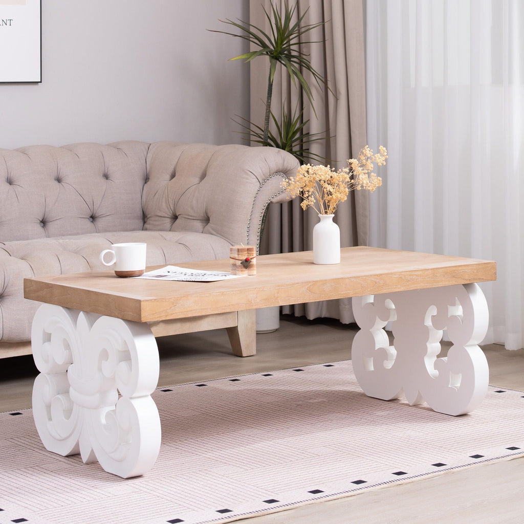 Ornate Scroll Base Coffee Table with Rectangular Top – Black or White