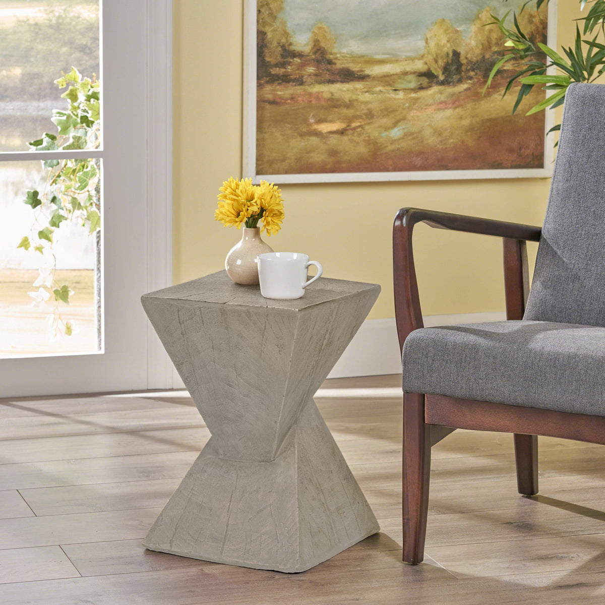 TESS Modern Side Table with Wood-Like Texture - Dark Brown or Light Gray