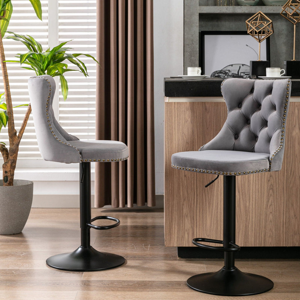 Modern Adjustable Swivel Barstools with Tufted Back - Multiple Colors (Set of 2)
