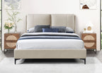 Fully Upholstered Bed with Large Pillowed Headboard - Light Blue or Light Brown