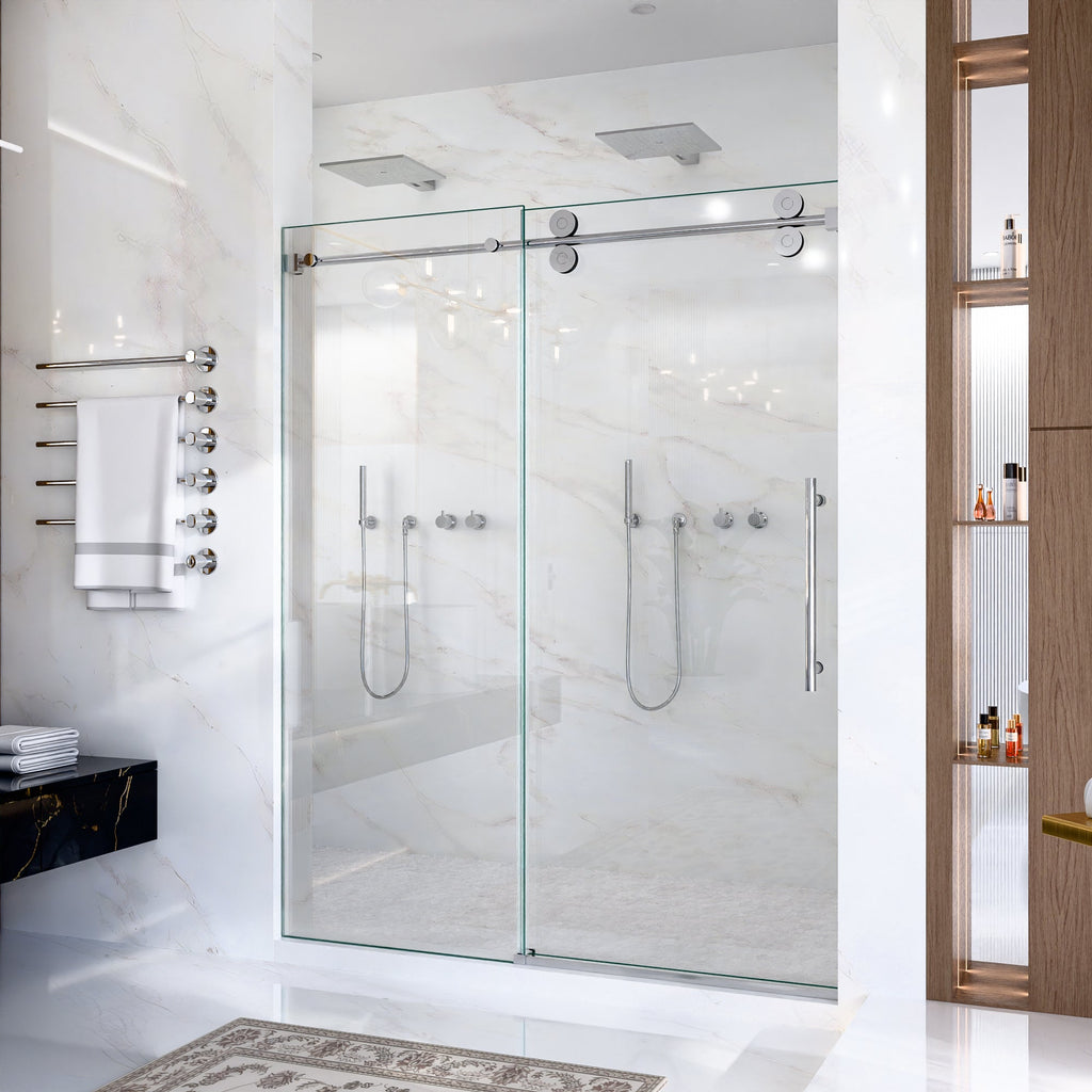 Frameless Single Sliding Shower Door with Stainless Steel Rollers - Chrome