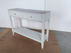 Narrow Console Table with Drawers and Storage Shelf - White