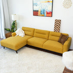 L-Shaped Sectional Couch with Solid Wood Frame and Vegan Upholstery - Yellow or Light Brown