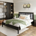 Solid Wood Queen Bed with 500 lbs Support and Fabric Headboard - Dark Grey