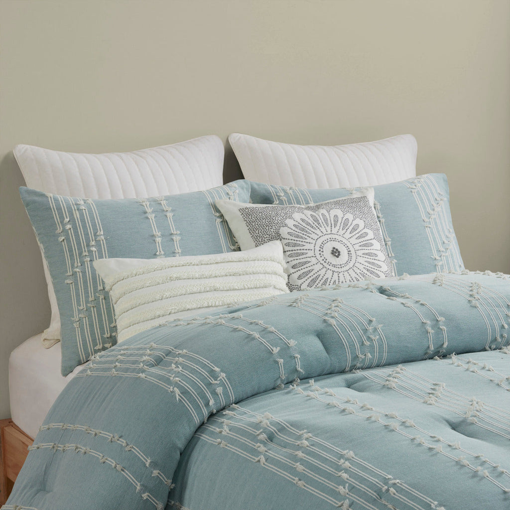 Cotton Jacquard Comforter Set with Reversible Design - Aqua